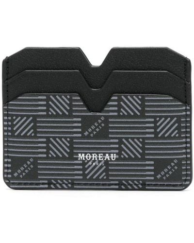 Moreau Logo-stamp leather card holder - Negro