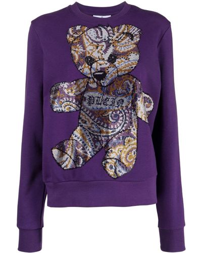 Philipp Plein Rhinestoned Teddy Bear-print Sweatshirt - Purple