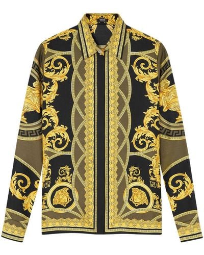 Versace Seidenhemd mit La Coupe des Dieux-Print - Gelb