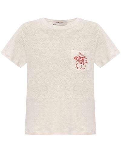 Golden Goose Leinen-T-Shirt mit Stickerei - Weiß