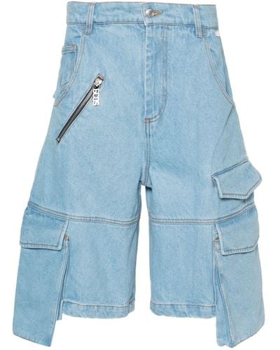 Gcds Jeans-Shorts mit Logo-Schild - Blau
