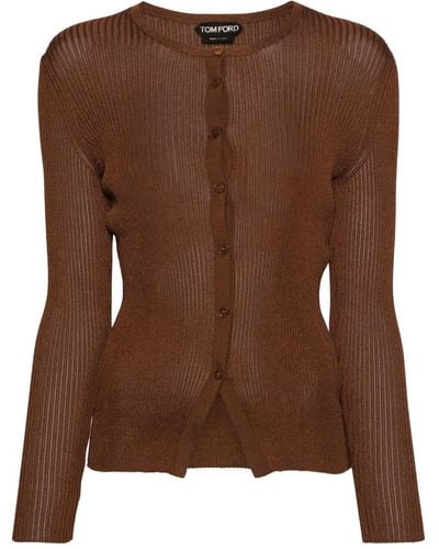 Tom Ford Round-neck Ribbed Cardigan - Brown