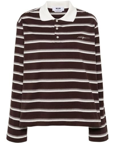 MSGM Striped Cotton Polo Top - Black