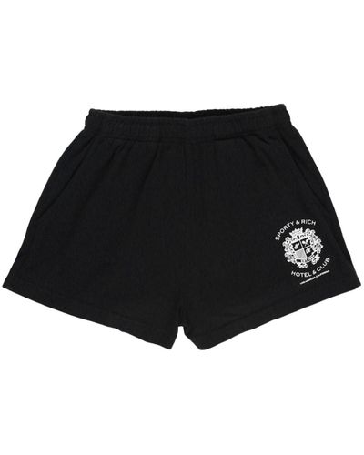 Sporty & Rich Hotel Disco Logo-embroidered Shorts - Black