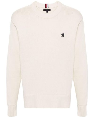 Tommy Hilfiger Embroidered-monogram Cotton Sweater - Natural