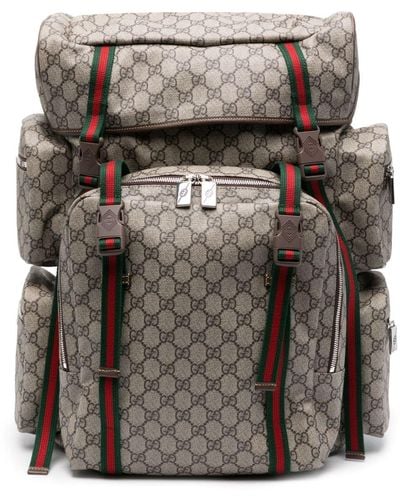 Gucci GG Supreme Leather-trim Backpack - Gray