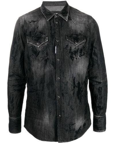 DSquared² Distressed-finish Denim Shirt - Black