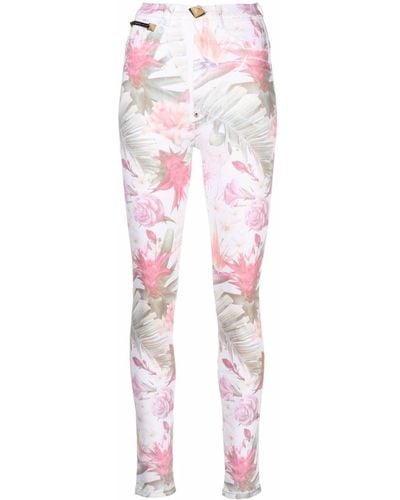 Philipp Plein Floral Print Denim leggings - Pink