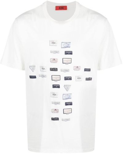 424 T-shirt Met Print - Wit