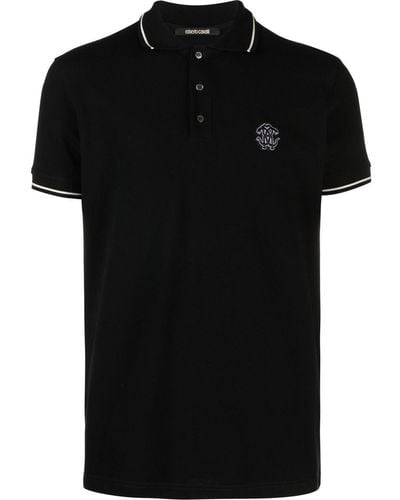 Roberto Cavalli Mirror Snake-embroidered Polo Shirt - Black