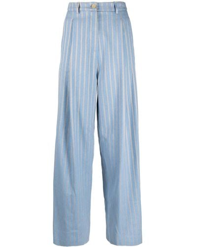 Alysi Striped Wide-leg Wool-blend Pants - Blue