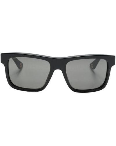Gucci Engraved-logo Square-frame Sunglasses - Grey
