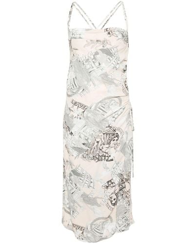 Iceberg Graphic-print Draped-detail Midi Dress - White
