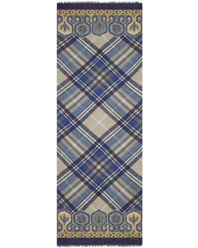Etro ペイズリー&チェック スカーフ - ブルー