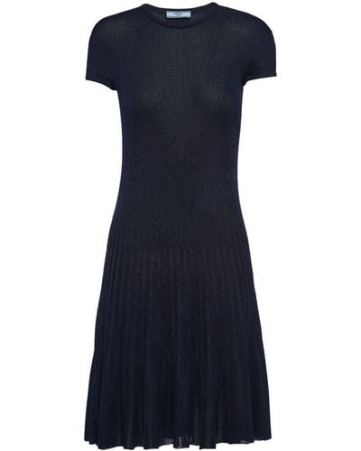 Prada Short-sleeve Silk Knitted Dress - Blue