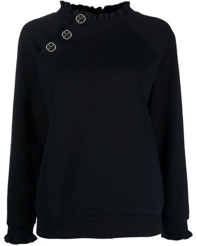 Claudie Pierlot Ruffle-collar Cotton Sweatshirt - Black