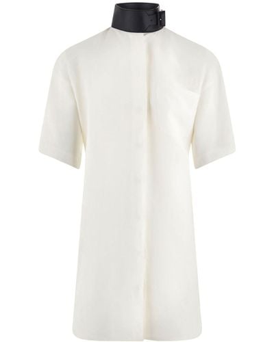Ferragamo Faux-leather Collar Shirt - White