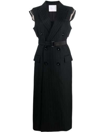 Sacai Belted Pinstriped Vest Dress - Black