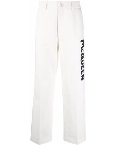 Alexander McQueen Pantalones rectos con logo - Blanco