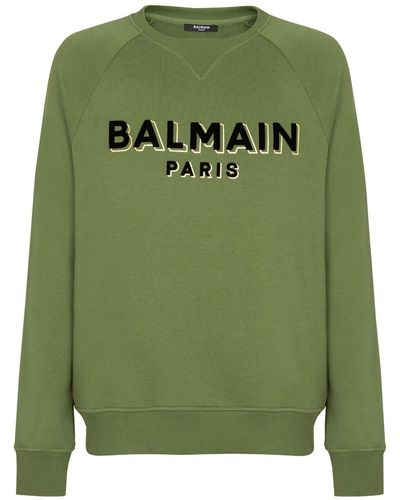 Balmain Sweatshirt mit beflocktem Logo - Grün