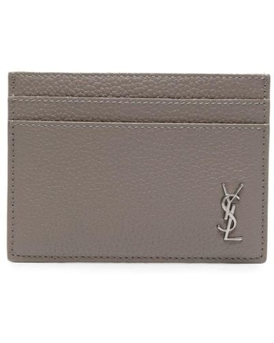 Saint Laurent Tiny Cassandre Leather Cardholder - Grey