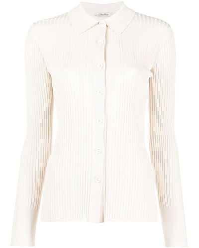 Max Mara Buttoned-up Ribbed Polo Top - White