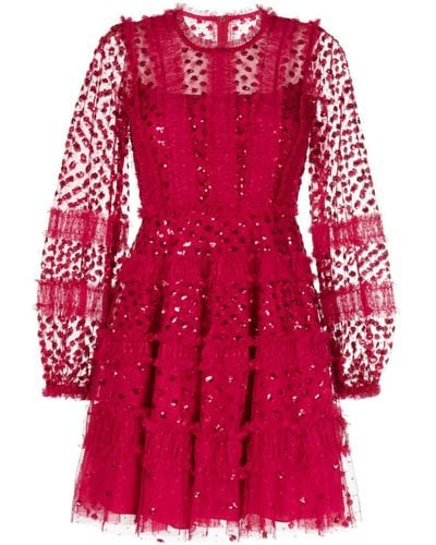 Needle & Thread Sequin-embellished A-line Minidress - Red
