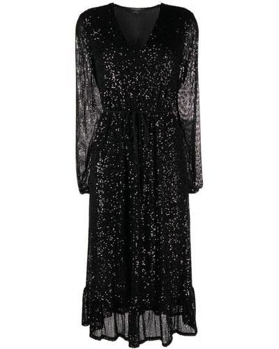 Twin Set Sequin-embellished Fine-ribbed Midi Dress - Black