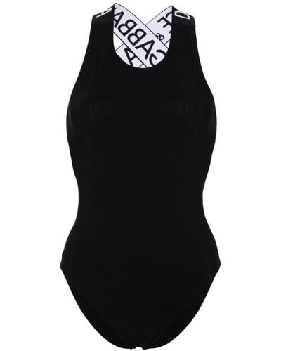 Dolce & Gabbana Badeanzug mit Logo-Trägern - Schwarz