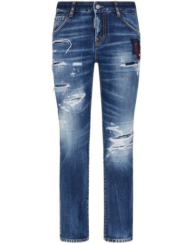 DSquared² Cropped-Jeans mit Logo-Patch - Blau