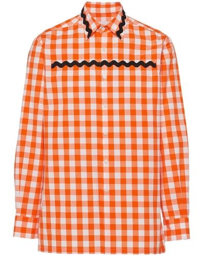 Prada Gingham-check Cotton Shirt - Orange