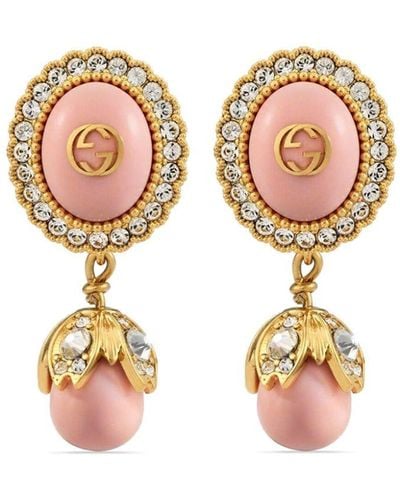 Gucci Interlocking G Pearl Earrings - Pink