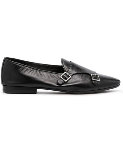 Henderson Buckle Detail Leather Slippers - Black