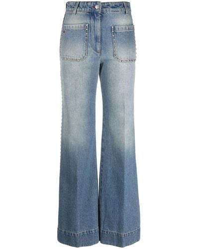 Victoria Beckham Alina Studded Wide-leg Jeans - Blue