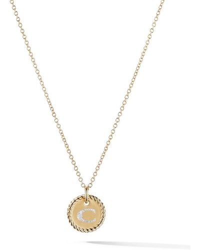David Yurman 18kt Yellow Gold C Initial Charm Diamond Necklace - Metallic
