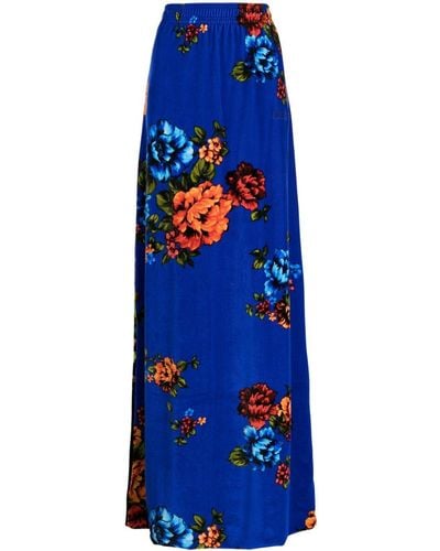 Vetements Floral-print Velvet Maxi Skirt - Blue