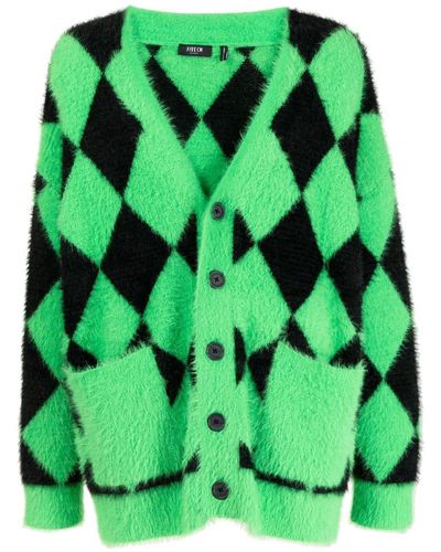 FIVE CM Diamond-pattern Fuzzy Cardigan - Green