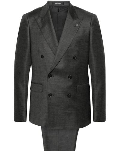 Tagliatore Double-breasted Virgin-wool Suit - Black