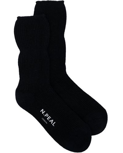 N.Peal Cashmere Rib-knit Cashmere Socks - Black