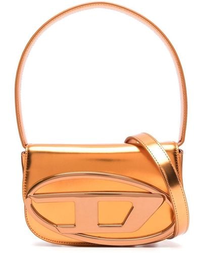 DIESEL 1dr - Iconic Shoulder Bag In Mirrored Leather - Shoulder Bags - Woman - Orange