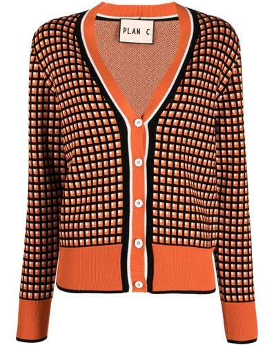 Plan C Cardigan en coton à carreaux - Orange