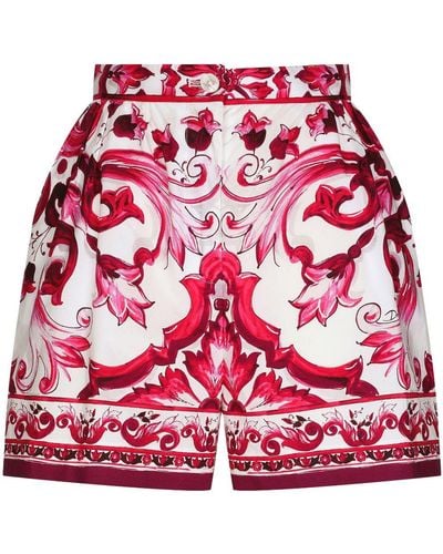 Dolce & Gabbana Seidenshorts mit Majolica-Print - Rot