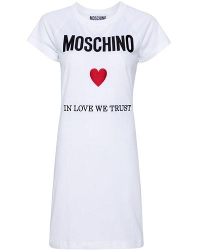 Moschino Logo-embroidered Cotton T-shirt Dress - White