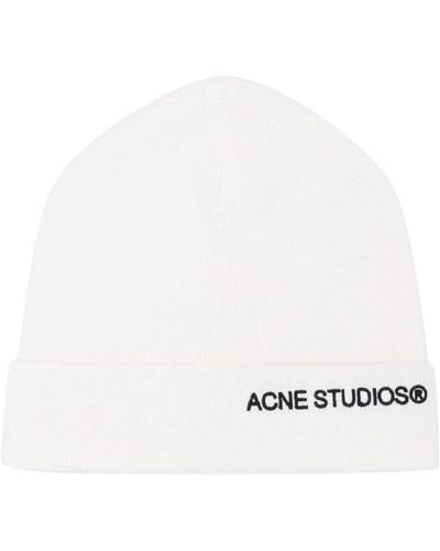 Acne Studios Bonnet nervuré à logo brodé - Blanc