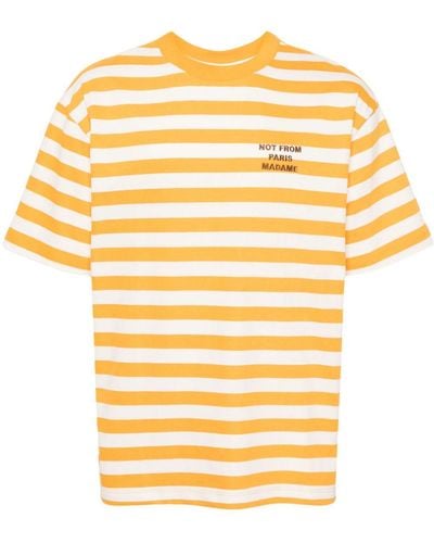 Drole de Monsieur Gestreiftes T-Shirt mit Slogan-Stickerei - Gelb