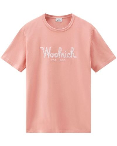 Woolrich Logo-embroidered Cotton T-shirt - Pink