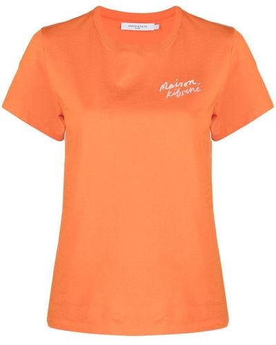 Maison Kitsuné T-Shirt mit Logo-Stickerei - Orange