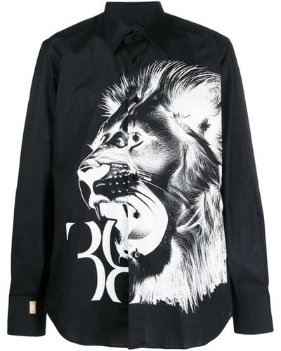 Billionaire Lion-print Long-sleeve Shirt - Black