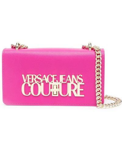 Versace Borsa a spalla con placca logo - Rosa