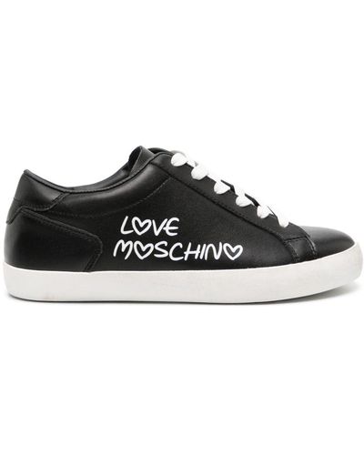 Love Moschino Logo-print Leather Trainers - Black